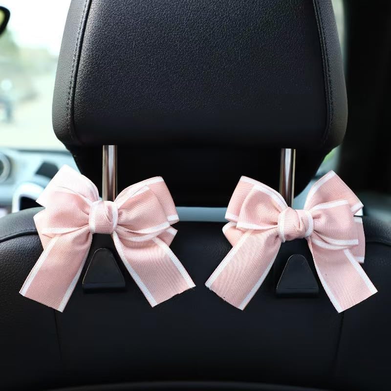 BVGACI 2 Pack Car Purse Hooks, Cute Bow Car Seat Headrest Hook Hanger for Purses and Bags (pink) - Image 2